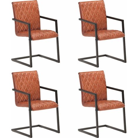 vidaXL Chaises à manger cantilever lot de 4 marron cuir véritable (1/5)