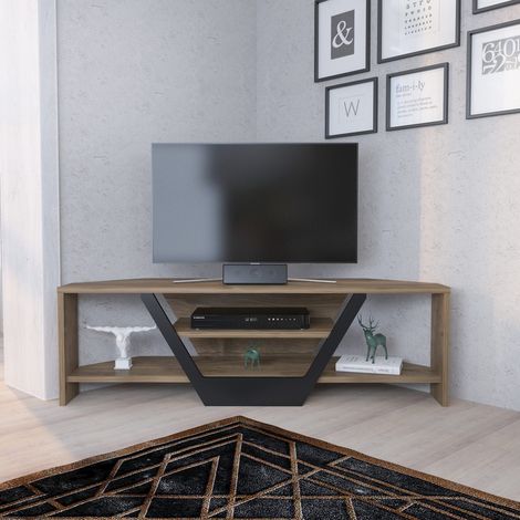 Modern Eck-TV-Möbel Walnuss-Look-schwarzes Melamin 120 cm Sares