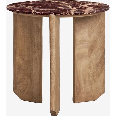 Tavolino laterale rotondo Ø50 cm in pietra naturale e legno di mango Lavinia SKLUM            