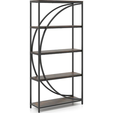 Libreria a mezzaluna a 5 ripiani altezza 175 cm pratico spazio di archiviazione stile rustico metallo marrone 200015522