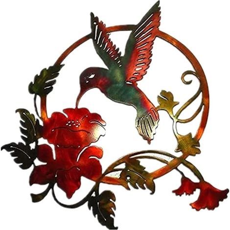 Art Mural D'oiseau en Métal Rond pour Jardin Décoration De Salon Fleur (1/5)