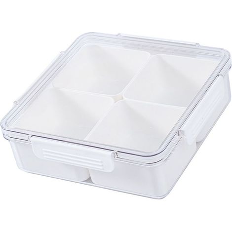 Boîte à goûter carrée, transparente et multifonctionnelle à 4 compartiments, avec fermeture hermétique et compartiments pour le bureau.