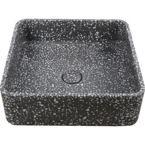 Lavabo da appoggio quadrato con finitura terrazzo nero  KTERI-400N kamalu