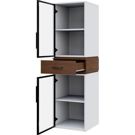 Vitrina de cristal 40 x 40 x 200 cm blanca con LED, 2 puertas y 1 cajón (1/5)