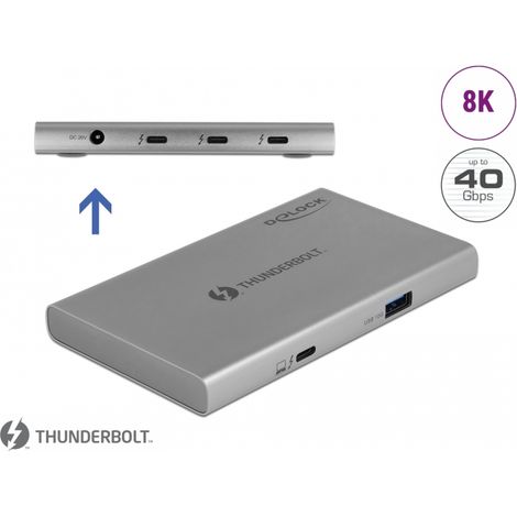 Delock Concentrador Thunderboltâ¢ 4 de 3 puertos con puerto SuperSpeed USB 10 Gbps Tipo-A - 8K