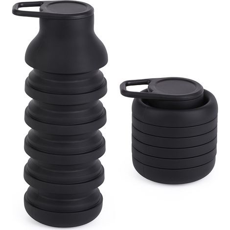 Faltbare Wasserflasche (1 Stück) – Wiederverwendbare, faltbare, tragbare und leichte Reise-Wasserflasche aus Silikon (mit Karabiner). (Schwarz) (1/5)