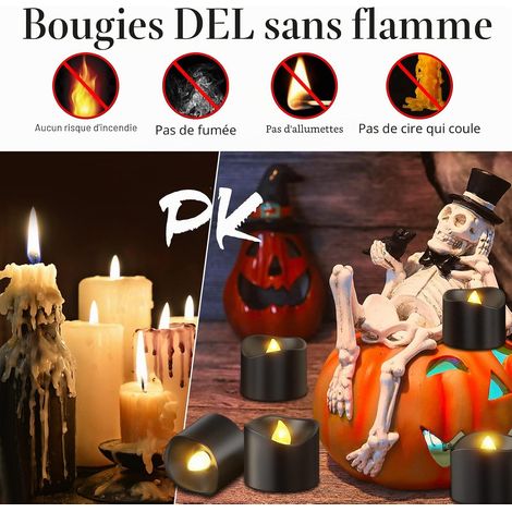 Candele di Halloween a LED nere, senza fiamma, luce tremolante realistica, sicure, di lunga durata, dimensioni standard per decorazioni festive (1/4)