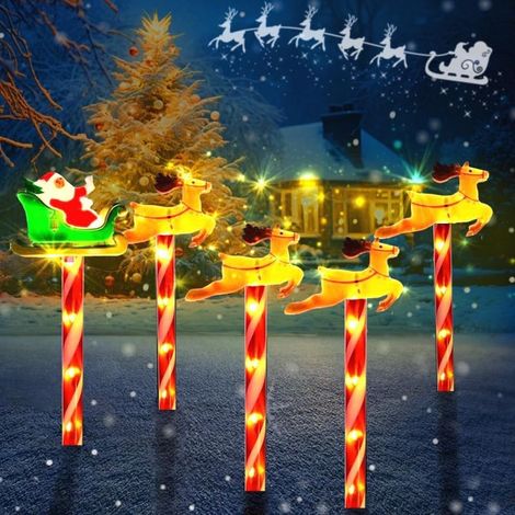 Lot de 5 Guirlande lumineuse de Noël extérieure à LED, fonctionnant sur piles, idéale pour décorer votre jardin, terrasse ou patio (1/5)