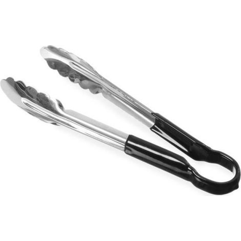 Servierzange aus Edelstahl, 25 cm, schwarz, beschichteter Griff, Farbe: Küche/Grill/Lebensmittel. (1/5)