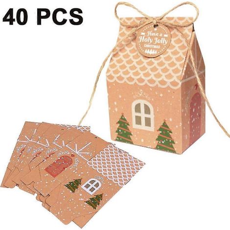 Lot de 40 sacs cadeaux de Noël avec boîtes en papier kraft réutilisables, compatibles avec les cadeaux. (1/5)
