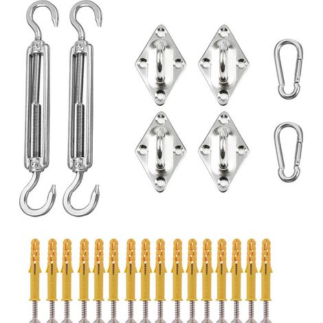 1 Ensemble Kit de Fixation Voile d'ombrage, Acier inoxydable 304, Cheville Plastique, Pour Jardin Patio Extérieur (1/5)