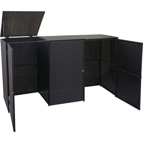 Enveloppement pour 3 poubelles HWC-E25, box pour poubelles, revêtement, polyrotin 2x120l - noir