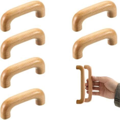 6 poignées de meubles en bois, poignées de placards de cuisine, poignées de portes de placards, entraxe de 64 mm, pour meubles et tiroirs de cuisine
