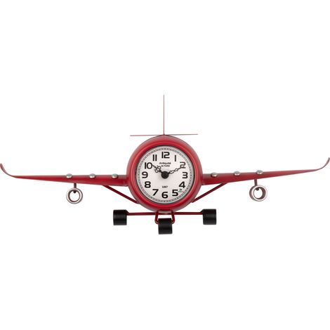 Lowell Orologio Aeroplano da Tavolo o Parete Metallo 41 x 16 x 8 Cm Rosso