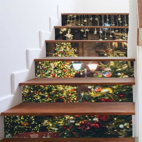 6 Stickers escalier, Autocollant PVC 3D motif arbre, Décoration Noël, Pour maison, Escalier, Sol lisse (1/4)