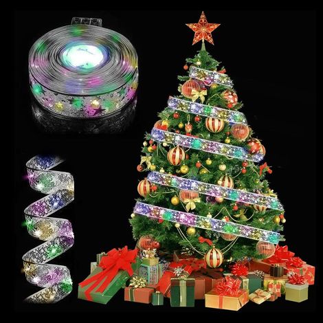 Lumières de Ruban de Sapin de Noël, 5M Décoration de Noël Ruban, Guirlande Lumineuse Ruban LED, Lumières de Décoration de Sapin de Noël, pour Noël Intérieur en Plein Air (Argent) (1/5)
