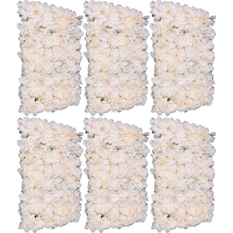 Flower Wall Panel Floral Backdrop, 6 Pcs Flower Wall Decor, 24" X 16" Silk Rose Wall, Artificial Flower Wall Backdrop Faux Flower Panel for Wedding, Party, Home (Light Champagne)