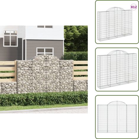 Paniers à gabions arqués 12 pcs 200x30x140/160 cm Fer galvanisé - Panier Gabion - Gabion - Clôture Gabion - Décoration Jardin - Mur Gabion (1/5)
