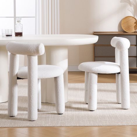 Wahson Lot de 2 chaises en fausse fourrure – Chaise salle à manger moderne sans accoudoirs – Pieds en métal – Confort optimal – Couleur blanche