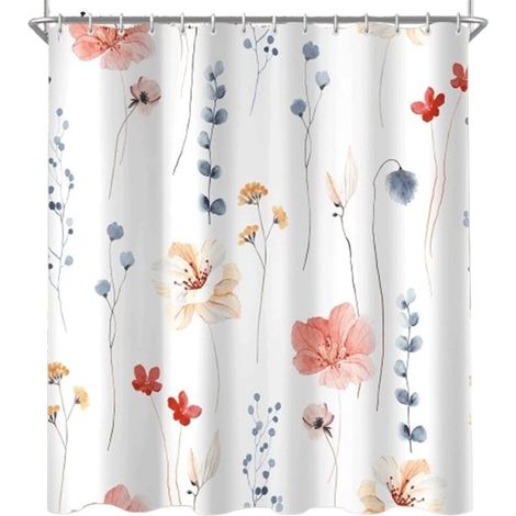 Duschvorhang Schimmelresistenter Duschvorhang Antibakteriell Badezimmervorhang Rot mit Blumenmuster Waschbar Mit 12 Ringen für Bad und Badewanne (1/5)
