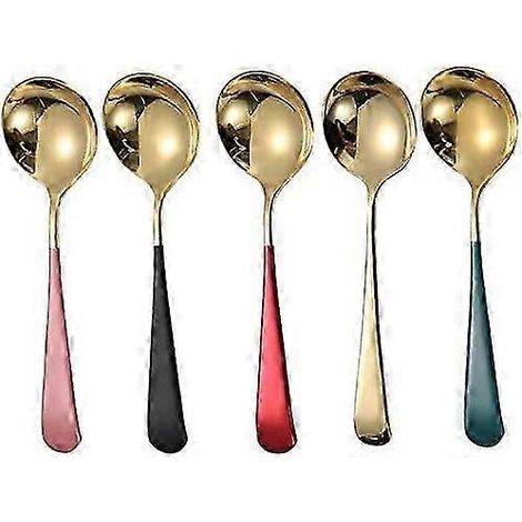 Lot de 5 cuillères à soupe en acier inoxydable, cuillères à café et cuillères à glace, idéales pour la maison et la cuisine. Couleur : IPA dorée. (1/5)