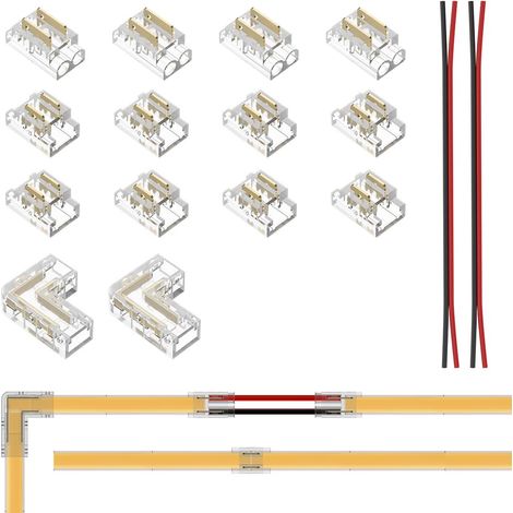 COB 2pin 5mm LED connecteur kit 12pcs Transparenz connecté 2pcs L Shaped connecté 2pcs 15cm longue 20AWG câble d extension pour soudure sans 2 broches