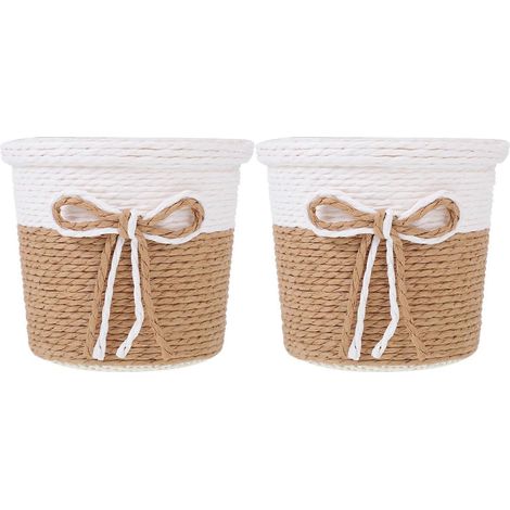 Lot de 2 pots de fleurs en papier tissé imitation, pots de fleurs simples pour plantes (comme illustré)-10.5X10.5X9cm (1/3)