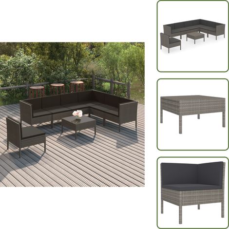 Salon de jardin 8 pcs avec coussins résine tressée gris - Salon De Jardin - Mobilier De Jardin - Set De Jardin - Meubles D'extérieur - Résine Tressée