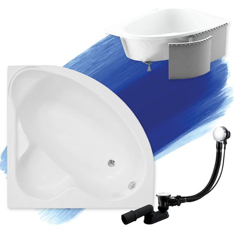 Baignoire Bain d'angle 120x120 avec des panneaux en polystyrène, Siphon de bain et pieds (support) - Set 4en1 - Fabriqué en UE - BADLAND STANDARD
