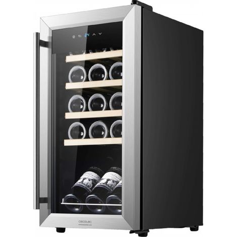 Cecotec Vinoteca Bolero Grandsommelier 1550 Inox Compressor, 15 botellas de capacidad, Puerta y tirador inox, Alto rendimiento