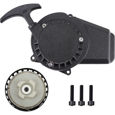 Smooth-running recoil starter with sealed plastic core, suitable for 2-stroke mini motorcycles, mini off-road vehicles and as a replacement part for manual recoil starters.--DTEKGAZ