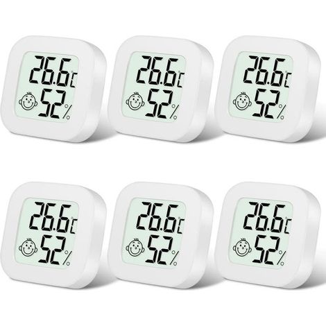 6pcs Mini LCD Thermometer Hygrometer, High Precision Indoor Temperature & Humidity Monitor, White (1/5)