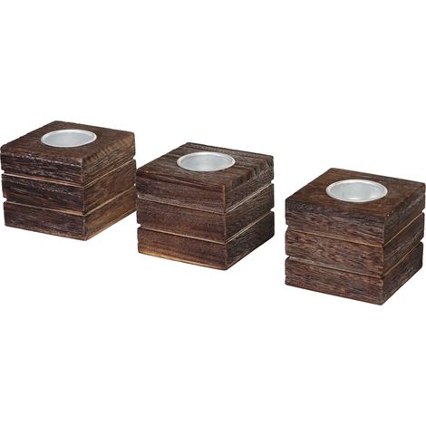 3x bougeoir pour bougies à chauffe-plat Leuca, style shabby, vintage - marron (1/3)