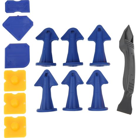 Ensemble de 13 outils de finition pour calfeutrage : grattoir en plastique, spatule, embouts en silicone, outils pour retirer la colle (1/5)