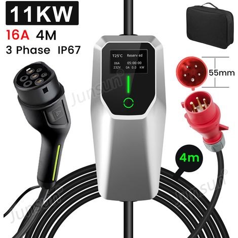 Chargeur mural triphasé CEE de type 2 pour véhicules électriques 11 kW, 16 A avec câble de recharge de 4 m. (1/5)