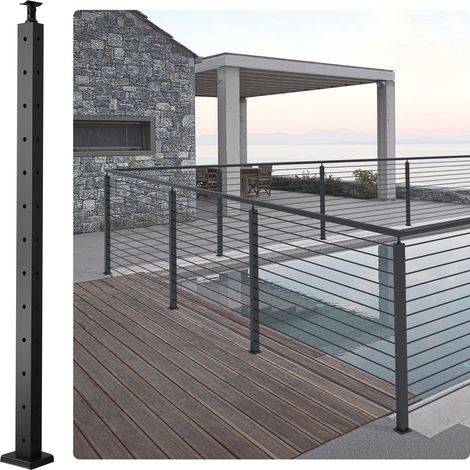 Poteau de garde-corps d'angle câble, 106,7x2,5x5 cm, poteau de rambarde 12 trous pré-percés en forme L, poteau de rail terrasse acier inoxydable, support horizontal incurvé, 1JZLGZHS1067CSWRBV0 (1/5)