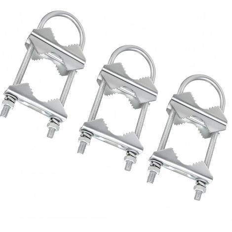 3 ensembles de pinces d'antenne double, pince de tige satellite en acier galvanisé avec double support pour tube mast,Support d'antenne externe pince support d'antenne pour tige jusqu'à 52 mm (1/4)