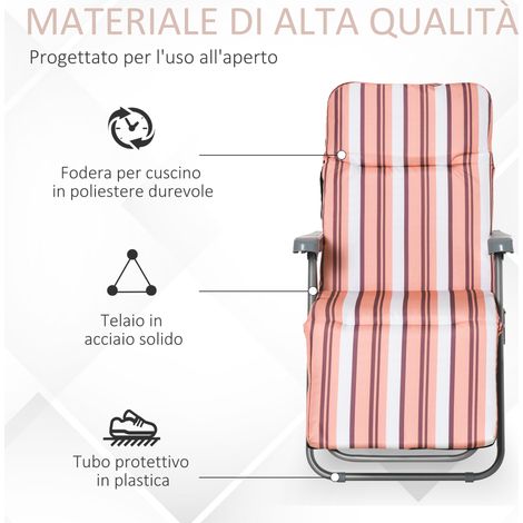 Set de 2 Fauteuils Réglables pour Jardin, 5 Niveaux d'Inclinaison avec Coussins, 60x75x102cm Orange et Gris