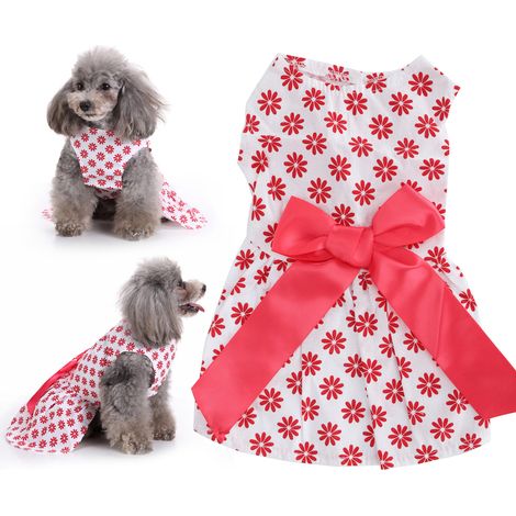 1 robe d'été pour chienne, blanche, sans manches, en polyester, avec nœud papillon, taille M (1/5)