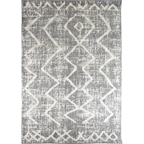 Tapis longs poils shaggy 120x170 gris et blanc tissé rectangle motif berbère