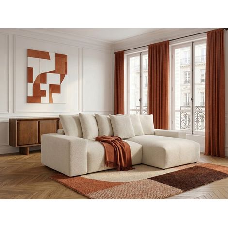 BOBOCHIC - Canapé d'angle convertible réversible coffre VOLTAIRE tissu chiné Blanc (1/5)