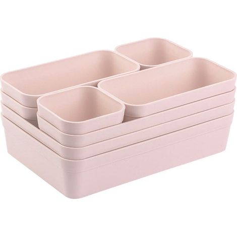 jeu d’organiseurs de tiroirs, boîte de rangement, système de séparation unique, réglable, pour ustensiles, espace de rangement, convient au salon, à la salle de bain, en plastique, rose (1/5)