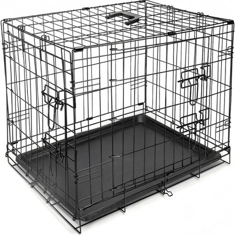 Cage pliable en fil de fer pour chien avec deux portes et plateau