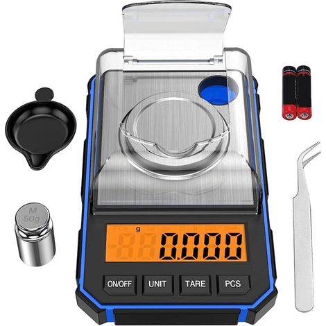 Filiyano-Balance de précision 0,001 g, balance numérique de poche 50 g / 0,001 g avec écran LCD, balance de laboratoire numérique, bleue (1/5)