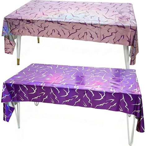 Lot de 2 Nappes Rectangulaires 137x274 cm, Nappe Violette Holographique Jetable en Plastique, Décoration Anniversaire Fille, pour Table, Jardin, Goûter, Réception et Usage Intérieur Extérieur (1/5)