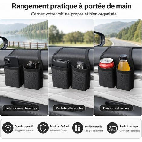 Boite de Rangement Voiture Porte-Gobelet Oxford Noir 20 x 12 x 3 cm Telephone et Cle (1/4)