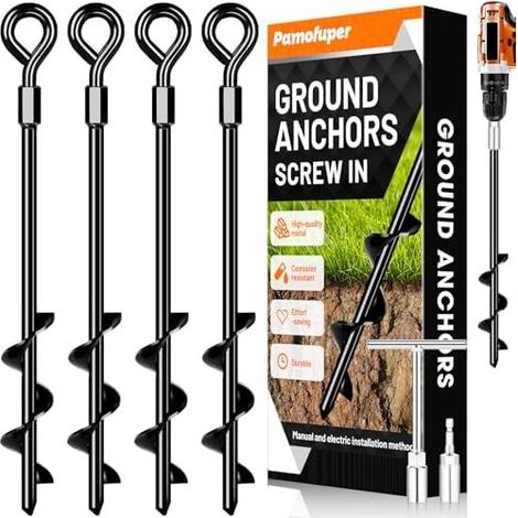 Ancoraggi a vite per trampolini, 4 pezzi resistenti, picchetti per tende da campeggio, tende da sole, tettoie per auto, capanni, altalene, per venti forti - (1/3)