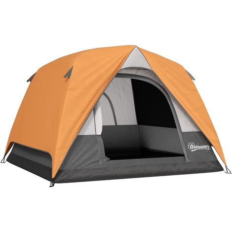 Tienda de campaña impermeable para 3 personas con bolsillo, gancho para linterna y bolsa de transporte, 2x2x1,35 m, naranja
