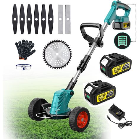 Gisam – Coupe-bordure sans balais 900W – Moteur brushless 20000RPM – 2 batteries 4000mAh – Manche télescopique réglable – Roues amovibles