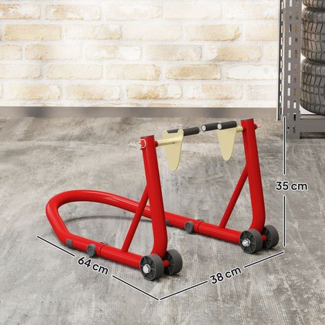 Kit béquilles avant + arrière moto, capacité 544 kg, acier rouge (1/3)